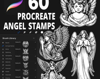Ensemble de 60 tampons ange procréer, dessinés à la main pour procréer, pinceaux numériques ange, tampons tatouage procréer, clipart ange