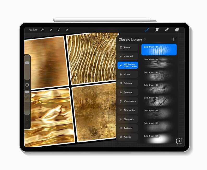 160 Procreate Realistic Gold Texture Brushes for Shiny Metallic Effects ...
