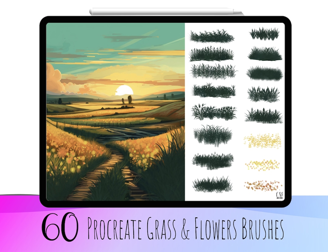 60 Grass Procreate Brushes Flower Procreate Digital Grass Etsy