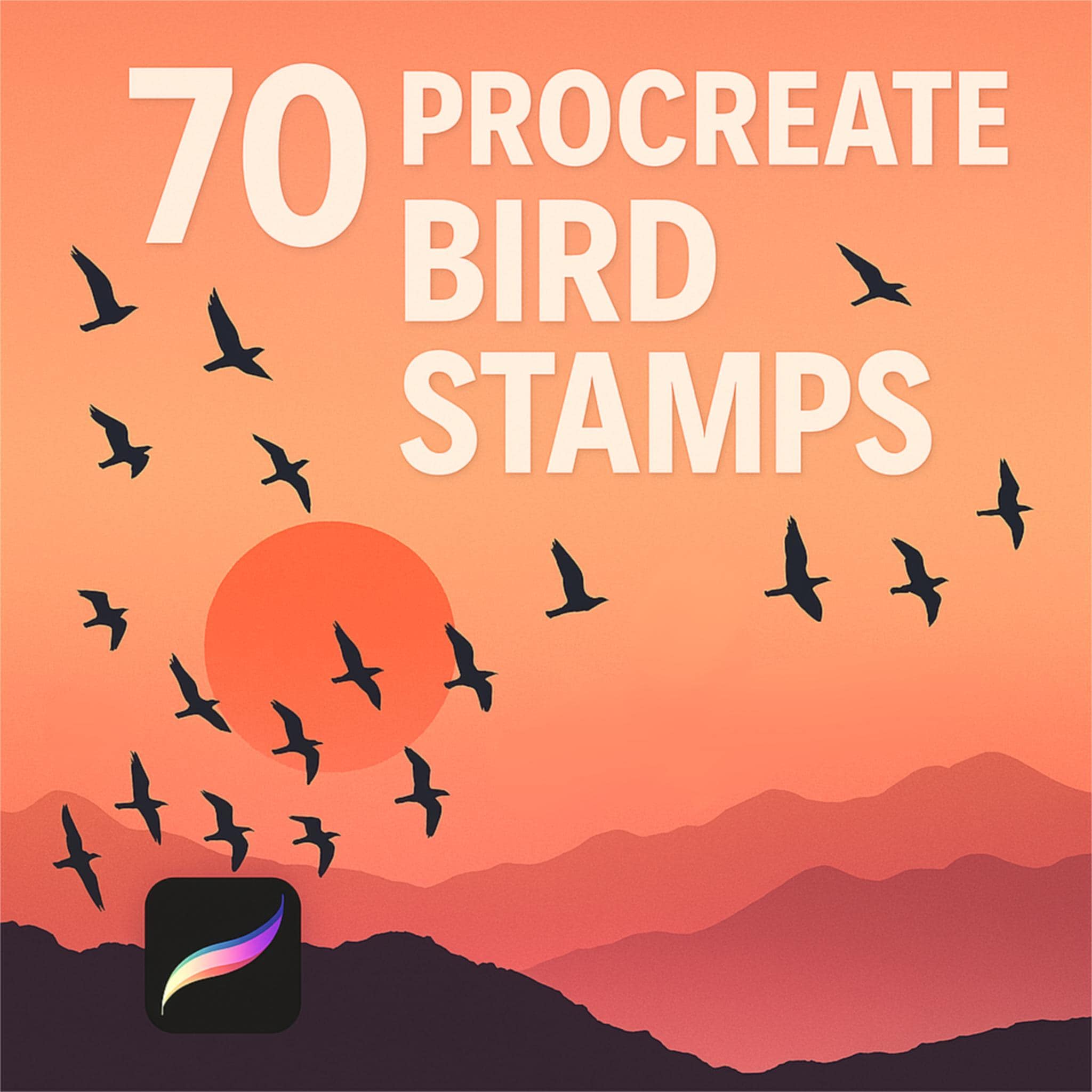 70 pinceles de sellos de aves para Procreate – Set de sellos para Procreate, pinceles y siluetas de aves