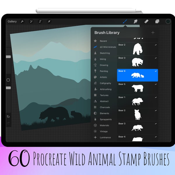 60 Procreate Wild Animal Stamp Brushes, Forest Animal Stamp Set, Animal Brushes, Procreate Nature, Ipad Stamps, Forest Animals Stamps