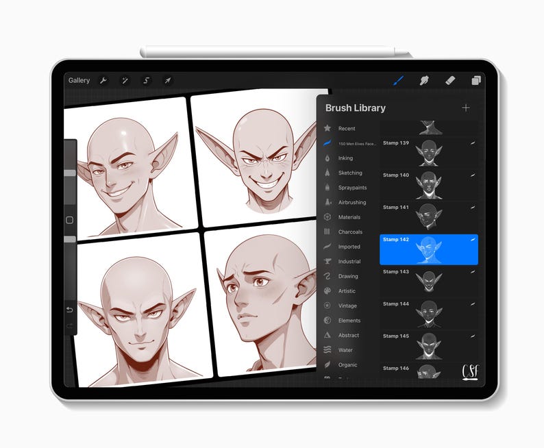 Elf Base Outline 150 Procreate Elf Man Face Stamps, Fantasy Male Elf Portrait Brushes ...