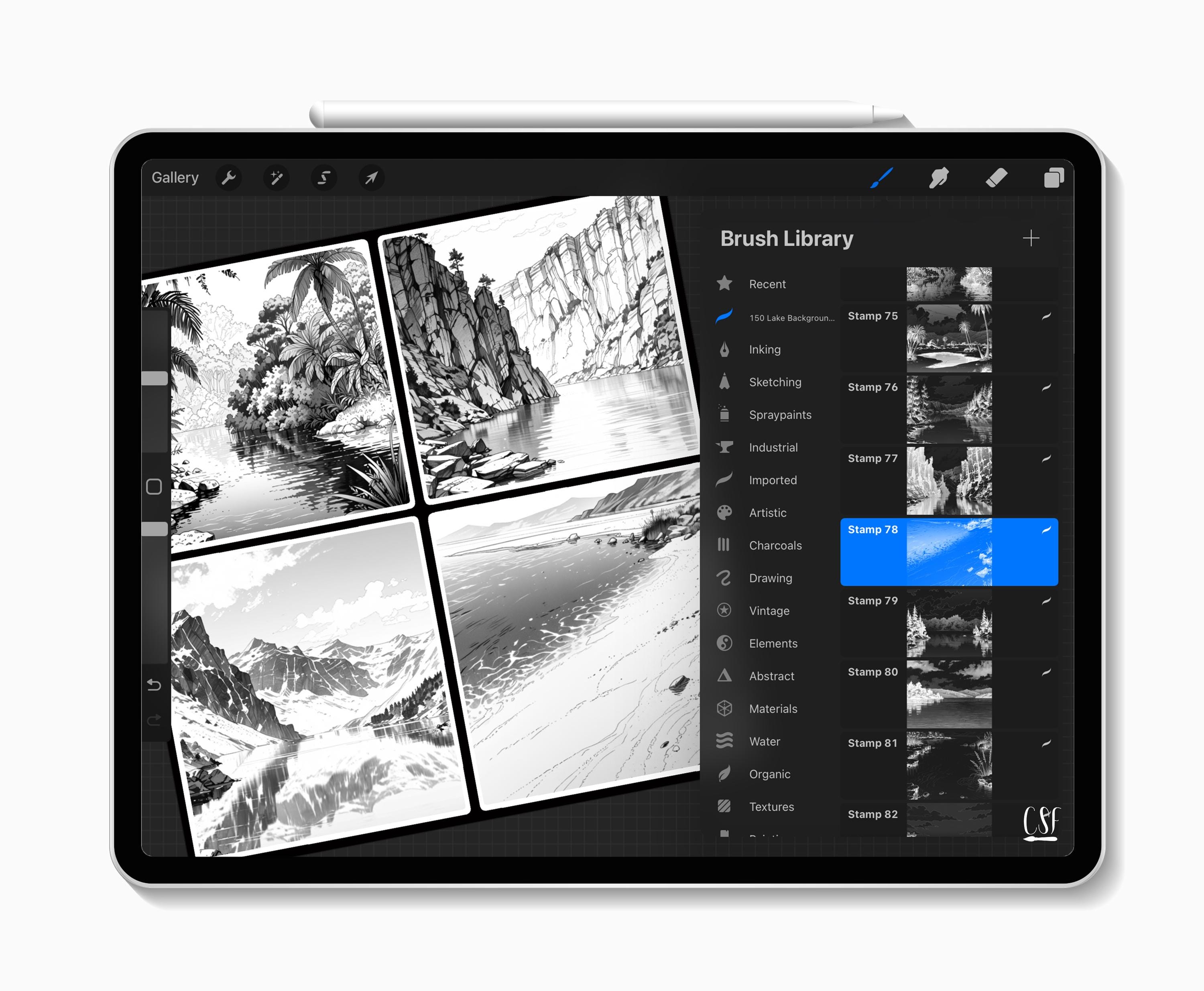 Procreate Computer Backgrounds 150 Procreate Lake Background Stamps, Fantasy Scenes, Mountain Lake ...