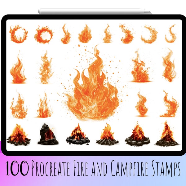 100 Procreate Fire Stamp Brushes, Procreate Campfire, Fire Stamp Set, Fire Brush, Fire Stamp, Flame Stamp, Procreate Flame,Flame Stamp set