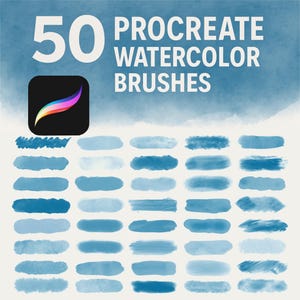50 Procreate Aquarellpinsel, Aquarelltexturen, Pinsel, Papierstrukturen, Pinselstriche, Pinselstriche, Procreate Stempel