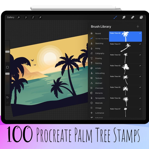 100 Procreate Palm Tree Stempel Pinsel, Palm Tree Stempel, Palm Tree Procreate, Procreate Palmen, Botanische Stempel, Blumenstempel, Procreate Palm