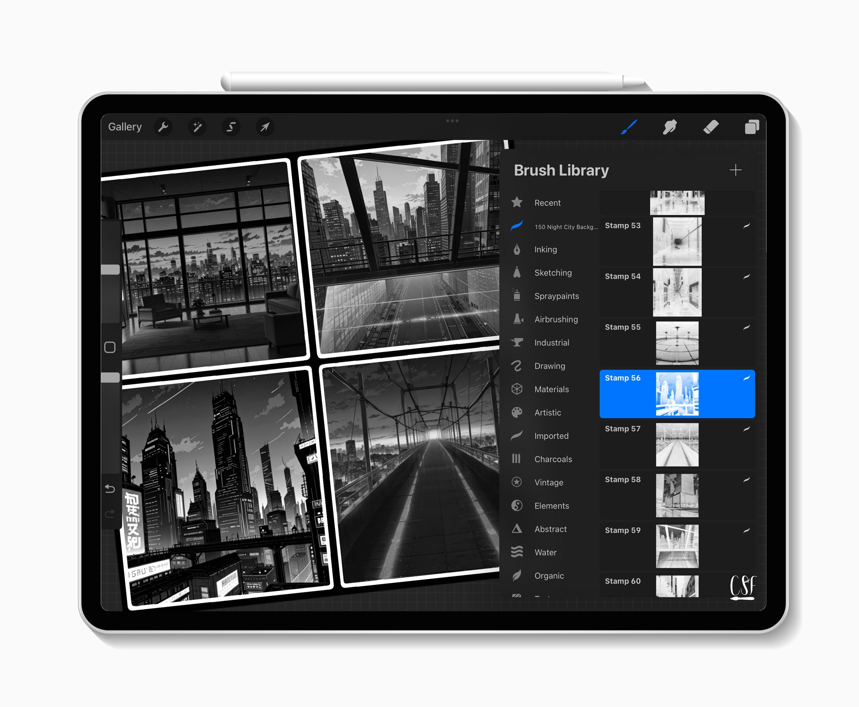 150 Procreate Night City Background Stamps, Futuristic Night Cityscape ...