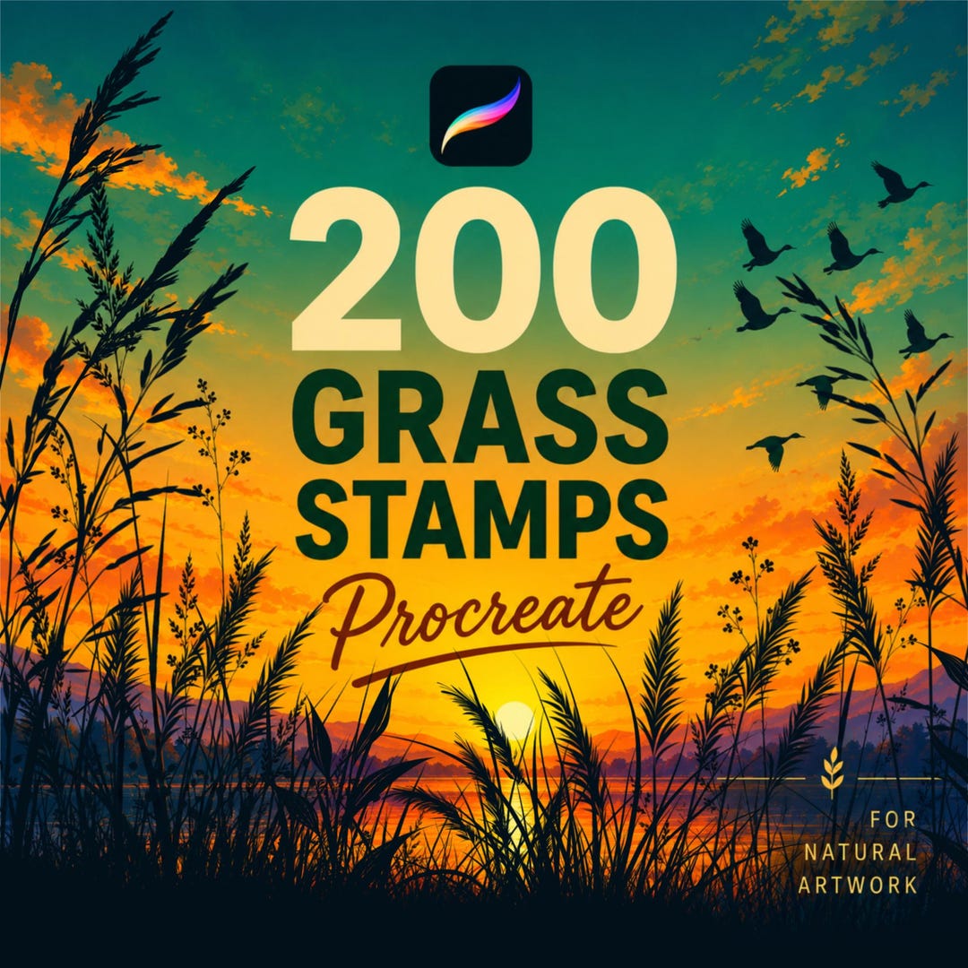 200 Procreate Grass Stamp Brushes, Grass Stamp Set, Grass Brushes ...