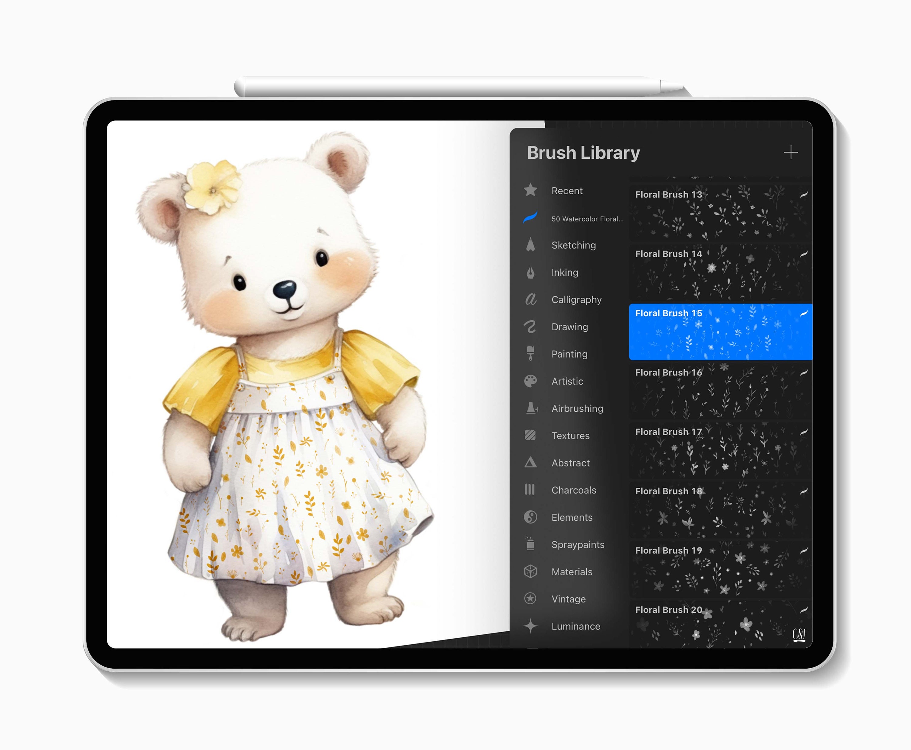 50 Watercolor Floral Pattern Procreate Brushes, Seamless Floral Pattern
