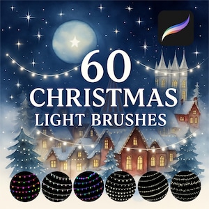 60 pinceles para luces navideñas de Procreate, pinceles para guirnaldas de Procreate, pinceles para Navidad de Procreate, pinceles para invierno de Procreate, pinceles mágicos de Procreate, pinceles para guirnaldas de Procreate
