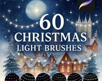 60 Christmas Lights Procreate Brushes,Procreate Garland Brushes,Procreate Christmas,Winter Procreate,Magic Procreate,Procreate String Lights