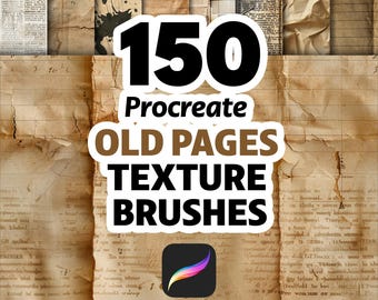 150 pinceles de textura de páginas antiguas de Procreate para papel vintage, manuscritos antiguos, páginas de libros envejecidas y fondos retro.