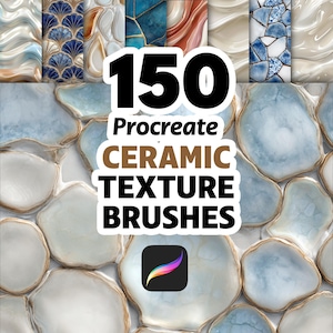 150 pinceles de textura cerámica para Procreate: diseños de azulejos, arte en cerámica, superficies brillantes y patrones de interiores.