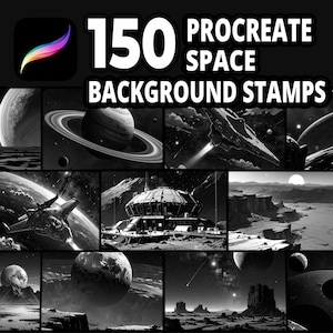 150 Procreate Space Background Stamps for Sci-Fi Art, Galaxy Scenes, Alien Landscapes and Cosmic Illustrations, Space,Futuristic Backgrounds