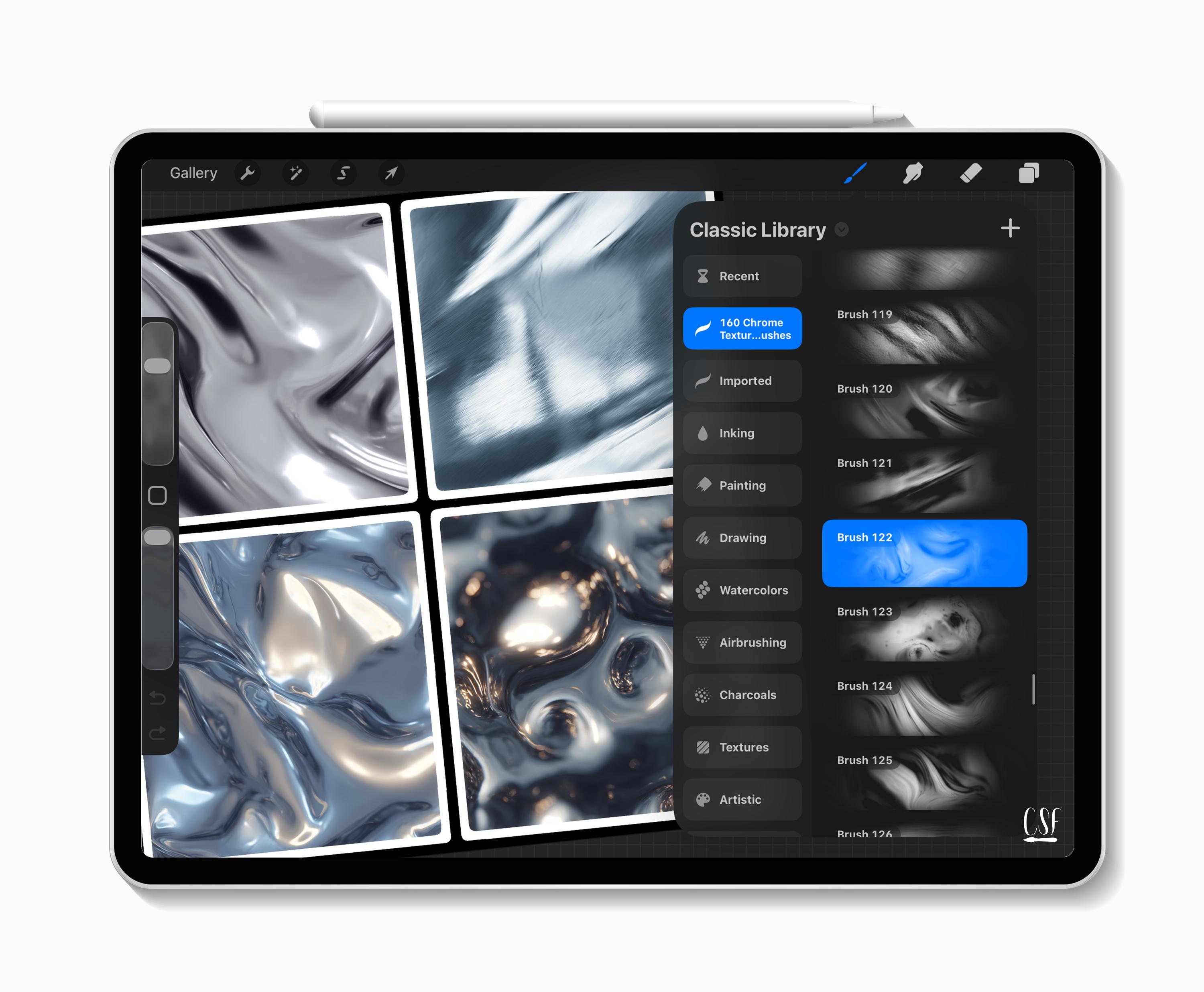 160 Procreate Chrome Texture Brushes, Metallic Texture, Reflective ...