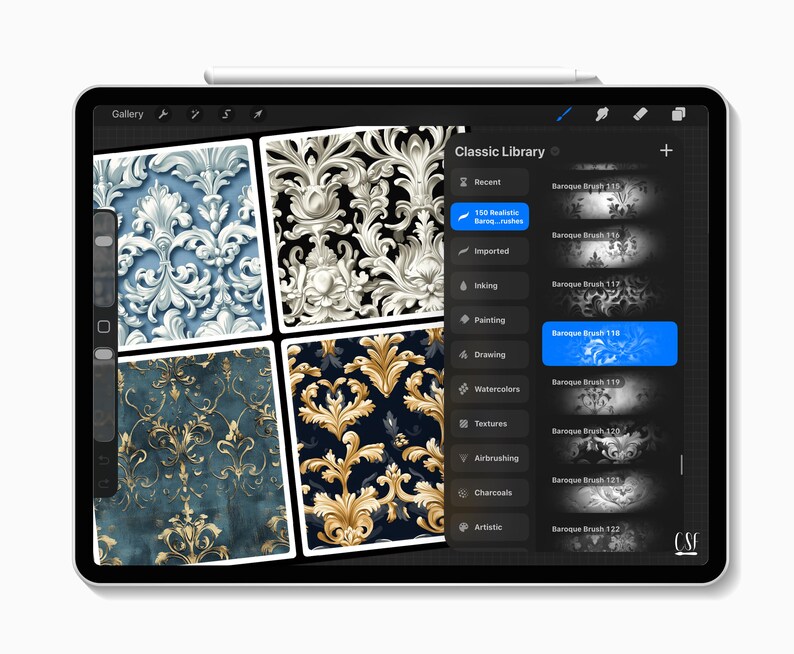 Realistic Baroque Procreate Brushes, Baroque Texture Brush, Procreate ...