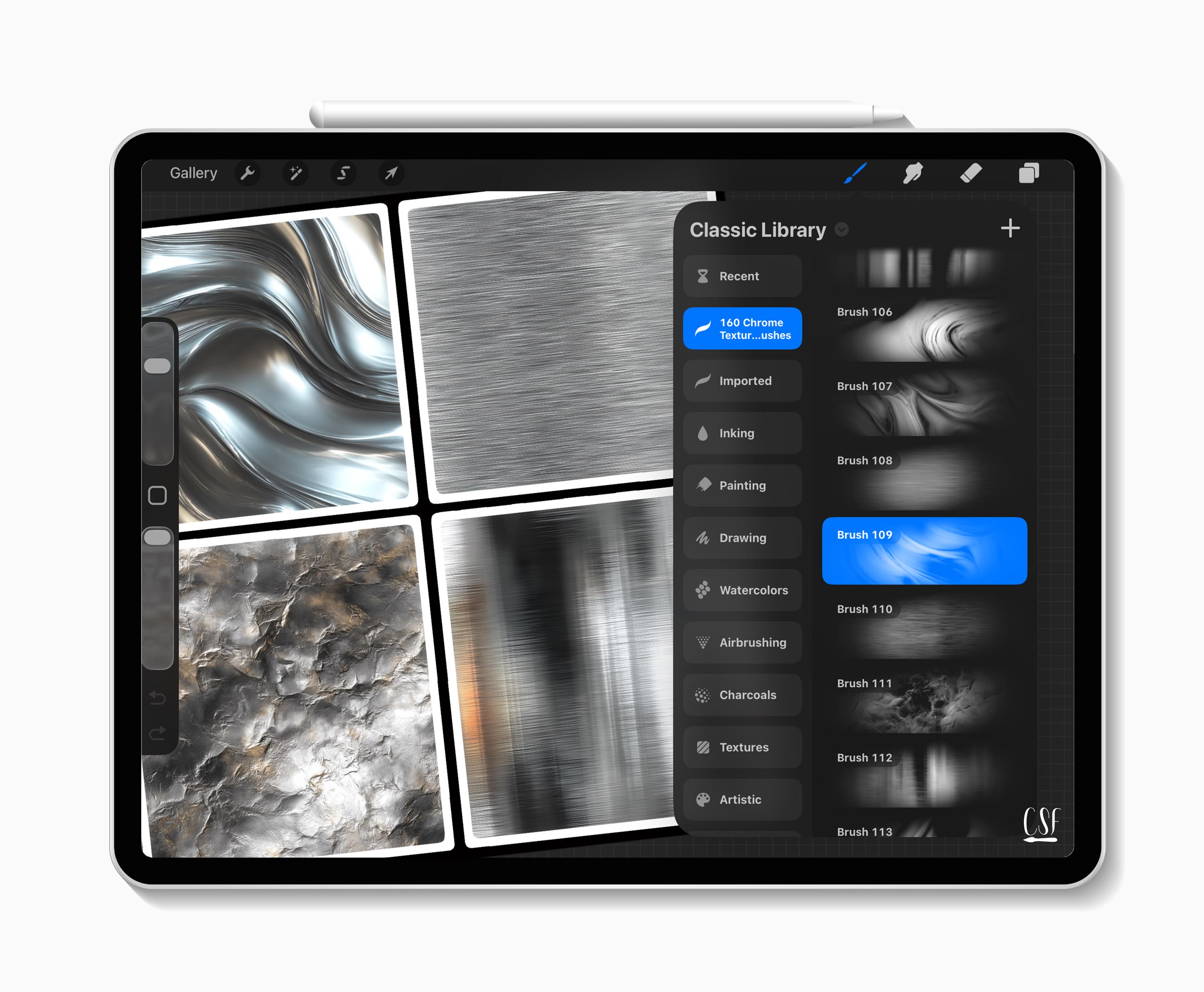 160 Procreate Chrome Texture Brushes, Metallic Texture, Reflective ...