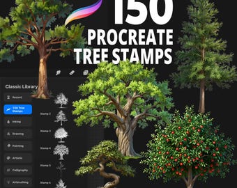 150 Procreate Baum Stempel für digitale Kunst, Wald Illustration, Landschaftsdesign und Natur Zeichnung Projekte, Natur Zeichnung Werkzeuge