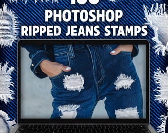 Ripped Jeans Stamps for Photoshop, Realistic Denim Texture Brushes, Torn Fabric Overlays
