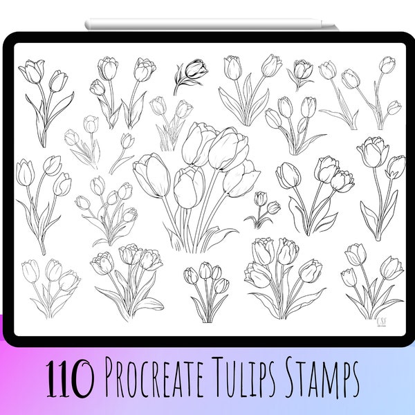 110 Procreate Tulip Stamp Brushes, Tulips Stamp Set, Tulip Brushes, Flower Procreate, Floral Procreate, Botanical Procreate,Plants Procreate