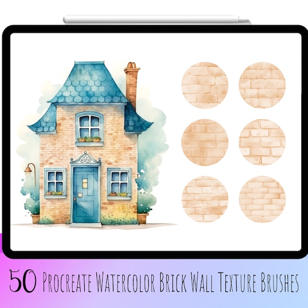 50 Watercolor Brick Wall Procreate Brushes, Brick Texture Procreate, Watercolor Texture Brush, Procreate Architect, Brick Texture Brush