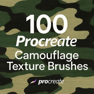 May include: 100 Procreate Camouflage Texture Brushes. A digital art product for creating camouflage patterns.