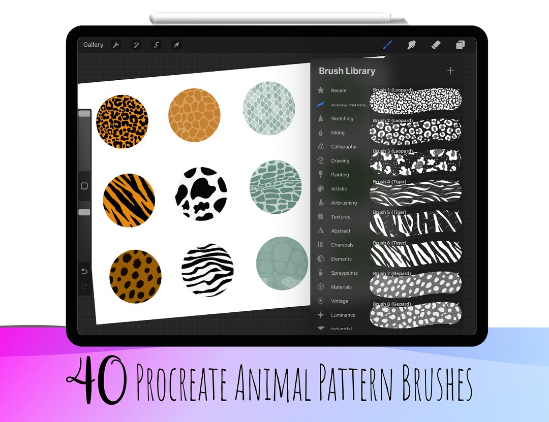 40 Procreate Animal Texture Brushes, Procreate Leopard,procreate Snake