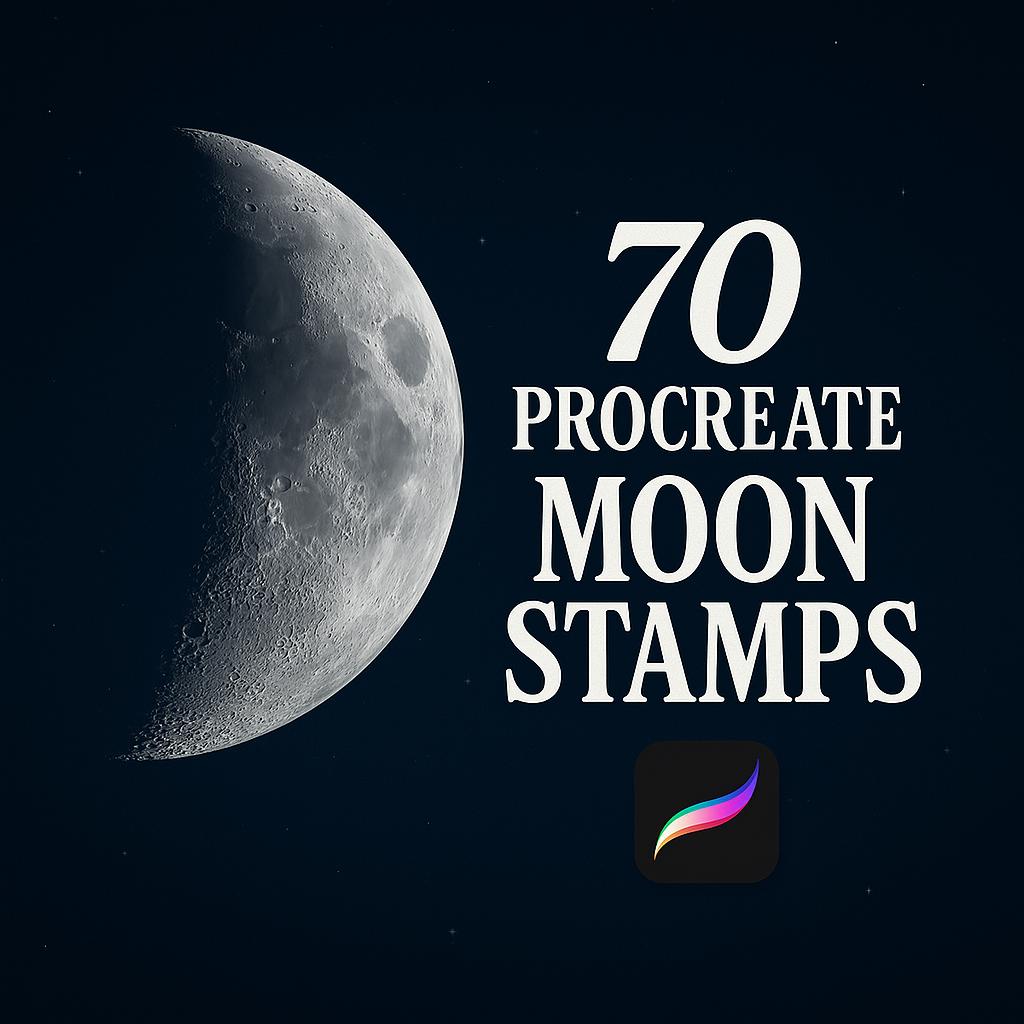 70 Procreate Moon Stamp Brushes – Celestial Moon Brush Set for Procreate, Astronomy and Magic Stamps