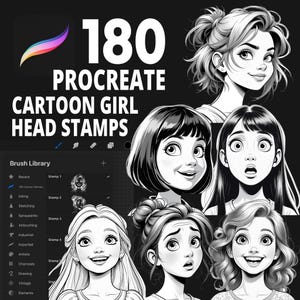 180 Procreate Cartoon Girl Head Stamps, Female Head Stamps, Cartoon Girl Head, Procreate Character Design, Cute Illustration