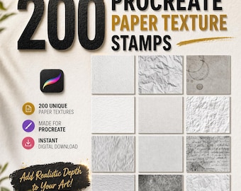 200 Procreate Paper Texture Stamp Brushes, Procreate Paper Canvases, Paper Textures Procreate, Watercolor Paper Procreate,Notebook Procreate