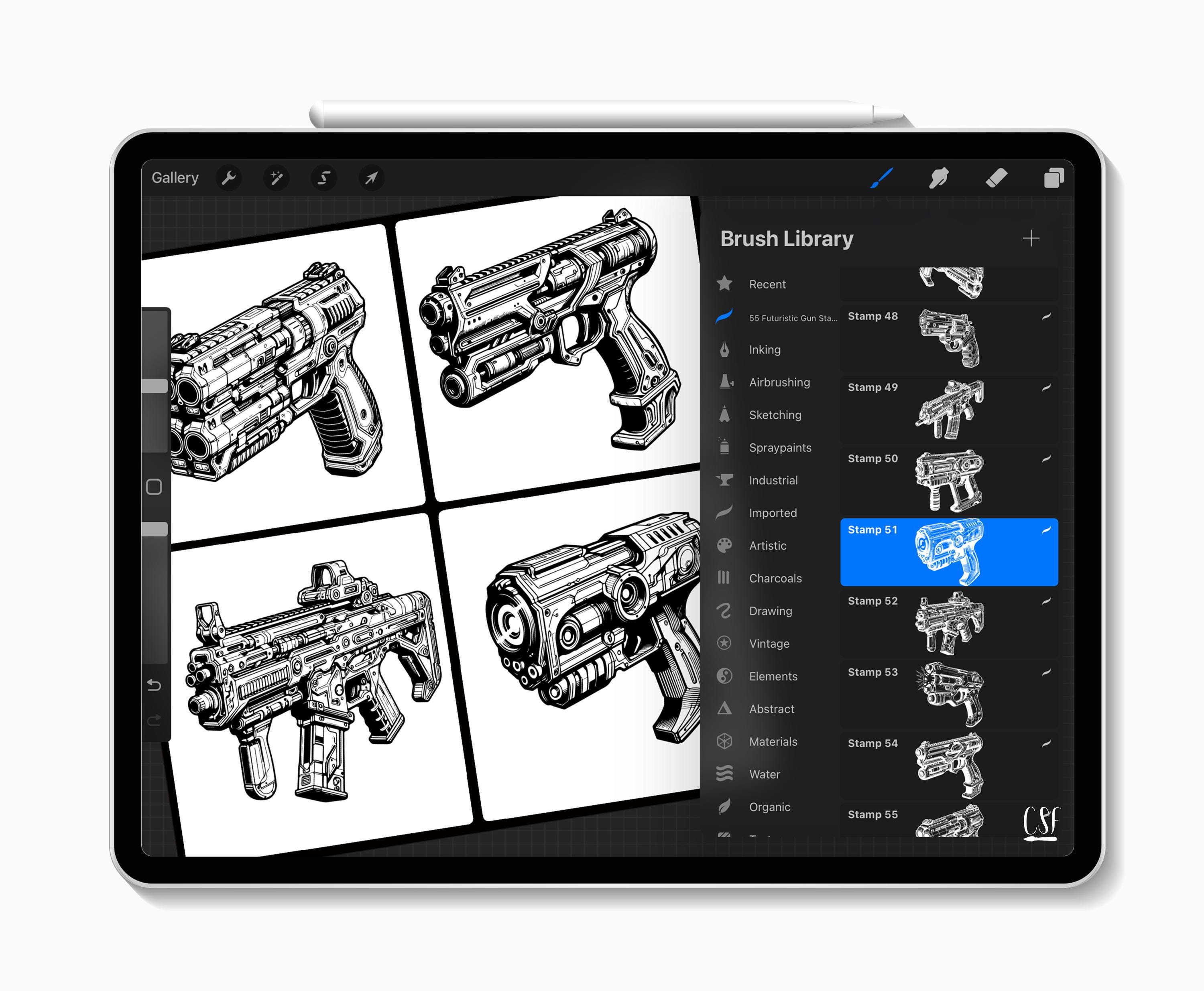55 Procreate Futuristic Gun Stamp Brushes for Sci-fi Concept Art, Comic ...