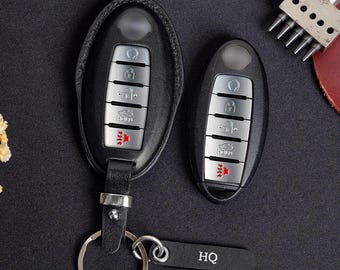Nissan Altima Car Key Fob Cover, Handmade Leather Key Case for Nissan Pathfinder Sentra Kicks Frontier Armada Maxima, Personalized Gift