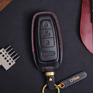 Funda de cuero para llavero de E-tron, hecha a mano, compatible con E-tron GT Q4, Q8 E-tron, accesorios para coche, regalos para él, regalo para coche nuevo