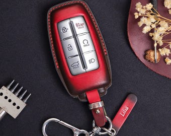 Genesis G70, G80 Key Fob Cover, Custom Leather Key Case For Genesis G70, G80, G90, GV70, GV80, Car Accessories, Personalized Gift For Mom
