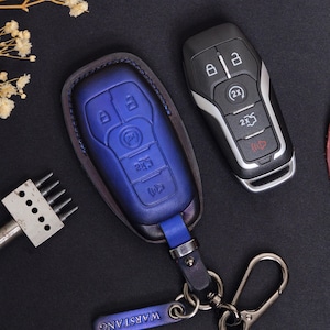 Ford Mustang Key Fob Cover, Handmade Leather Key Case For Mustang GT Coyote Dark Horse Shelby GT500 350, Personalized Gift For Dad