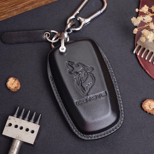 Leather Key Case For Ford Mustang, Handcrafted Key Fob Cover For Mustang Coyote Mach-E Select, Premium, GT, Personalized Key, Birthday Gift