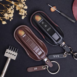Leather Key Fob Cover For 911 Carrera 918 Cayenne Coupe Macan Panamera Taycan..., Porsche Key Case, Birthday Gift, Personalized Gift For Him