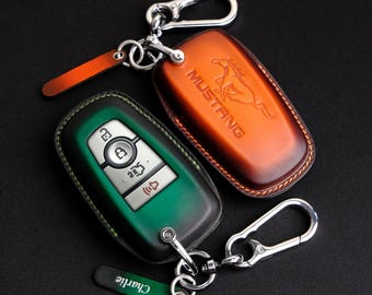 Étui pour porte-clés en cuir pour Ford Mustang, étui à clés en cuir fabriqué à la main pour Mustang Mach-E Select, haut de gamme, GT, rallye, porte-clés personnalisé