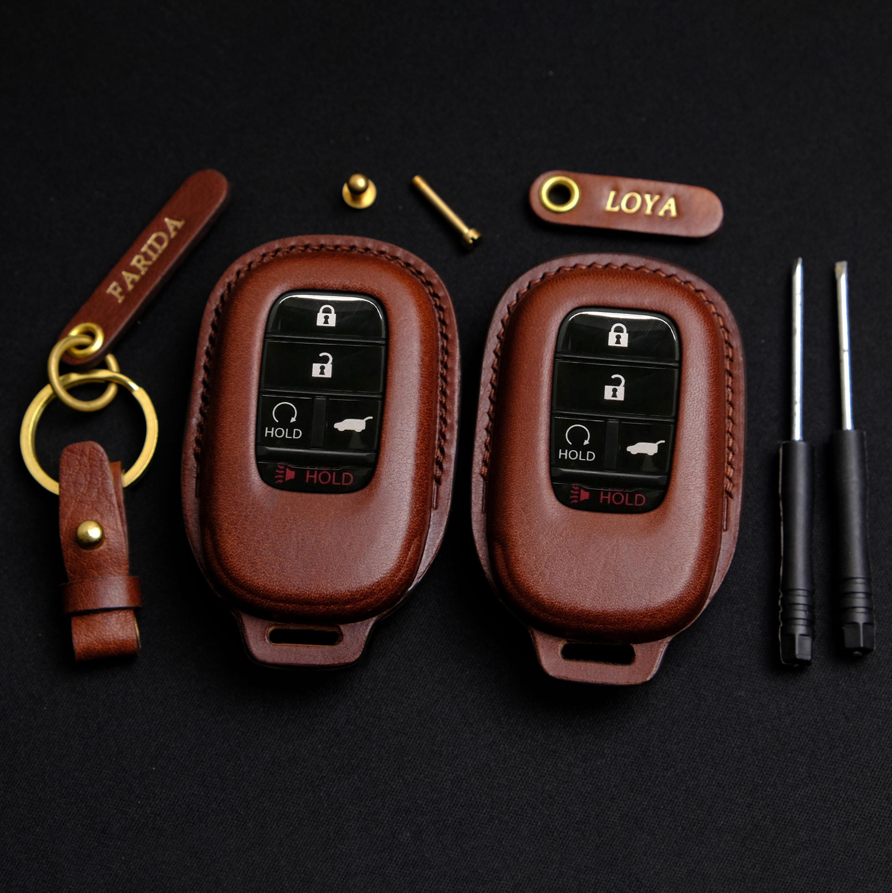 HR-V CR-V Leather Key Fob Cover, Cover For Accord, Ridgeline, Civic, Odyssey, Vezel, Personalized Keychain, Gift For New Car, Birthday Gift