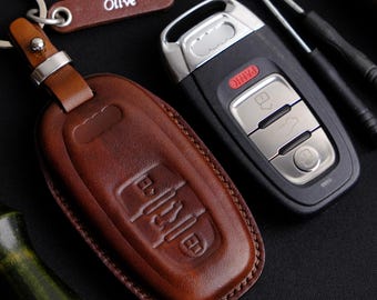 Funda de cuero artesanal para llavero de A3, A4, A5, A6, A7 y A8, soporte para control remoto sin llave, accesorios para automóvil.