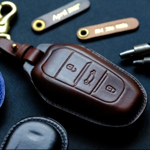 Leather Key Fob Cover For Peugeot 2008, Personalized Key Case For Peugeot 2008, Peugeot 2008 Smart Key Case, Anniversary Gifts