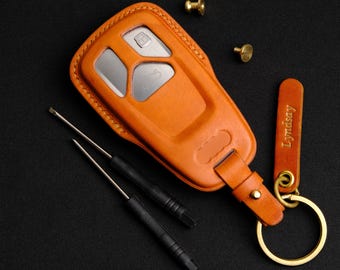 Handmade Leather Key Fob Cover For Q7, Personalized Leather Car Key Case, Birthday Gift, Gift for Him