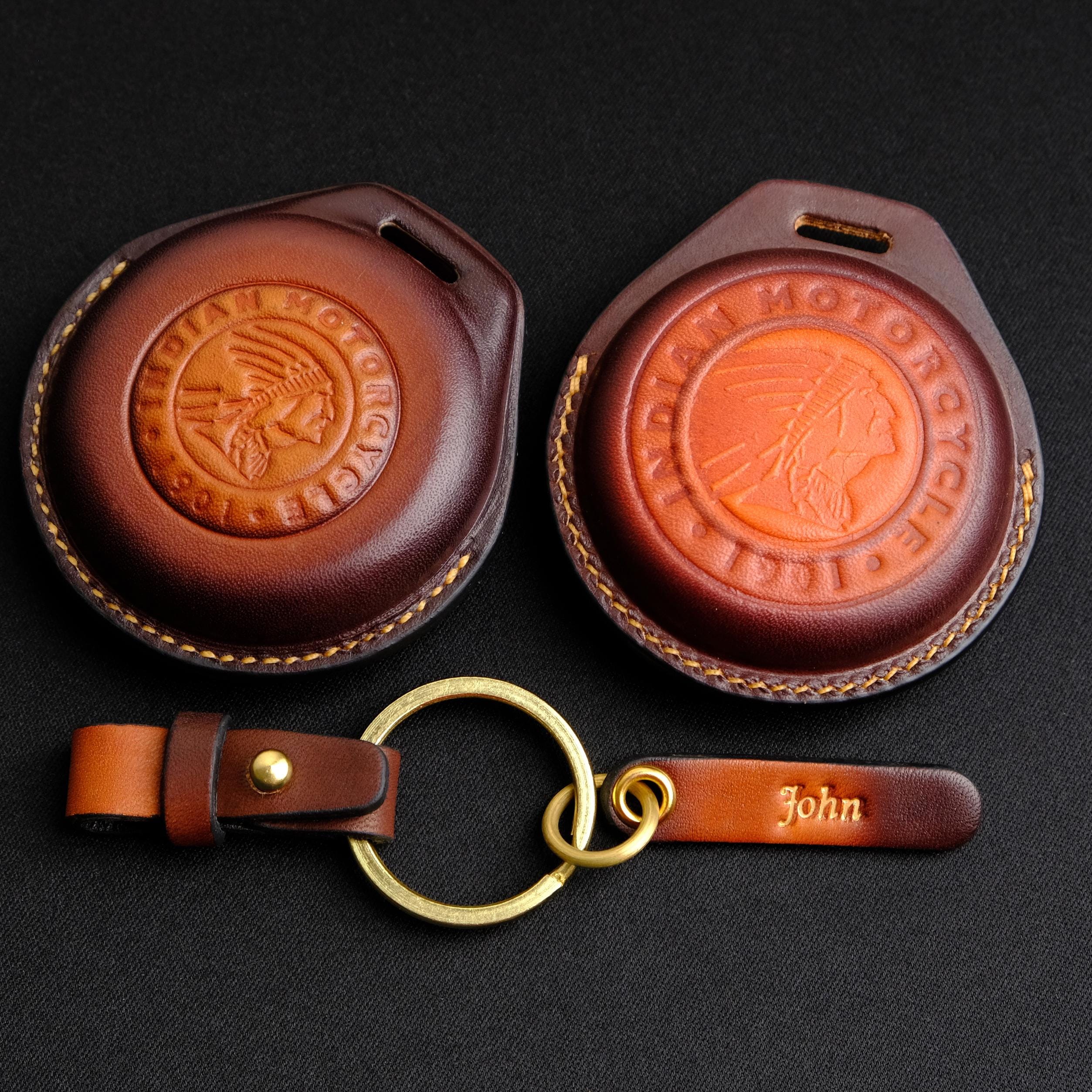 Indian Motorcycle Key Fob Cover, Personalized Leather Key Case For Chief, Scout, Bobber, FTR, Springfield,RoadMaster,Chieftain, Gift For Him