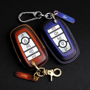 Leather Key Case For Ford Mustang, Handcrafted Leather Key Fob Cover For Mustang Mach-E Select, Premium, GT, Personalized Keychain Holder