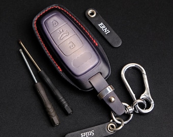 Leder Auto Fernbedienung Fall für A1, A3, A4, A5, A6, A7, Q3, Q5, Q7, E-tron, Custom Schlüsselanhänger, Autozubehör, Premium-Geschenk für Sie und Ihn
