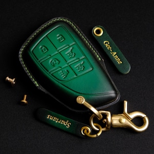 GMC Yukon Leather Key Fob Cover, Personalized Key Case For SLE, SLT, AT4, Denali, Denali Ultimate, Keyless Smart Remote Holder, Gift For Him