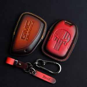 All Type GMC Key Fob Cover – Handmade Leather Case for Sierra AT4, AT4X, AEV, 1500, denali, Sierra EV, Canyon, Acadia, Terrain –Gift For Dad