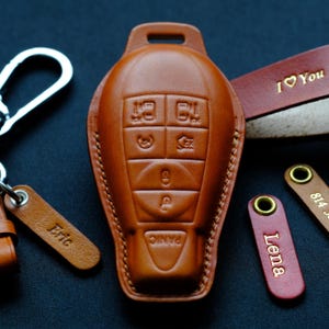Leather Key Fob Cover For Grand Caravan, Key Case Key Chain Keyless Remotes Accessories, Gift For Him