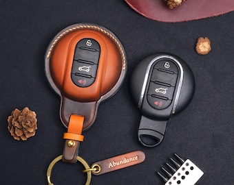 Mini Cooper nyckelfodral, handgjort nyckelfodral passar 3-dörrars 5-dörrars Countryman Clubman Paceman, personlig present, unik present till honom