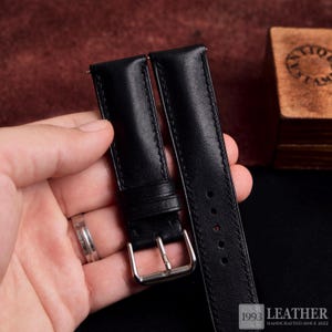 Custom Size Black Leather Watch Strap, Handmade leather watch band for 22mm 21mm 20mm 19mm 18mm 16mm, Black Leather Watch Strap,Gift For Dad